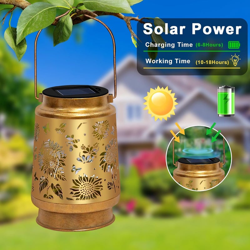 ostritec Christmas Gifts Solar Lanterns Outdoor Waterproof Hanging Solar Lights, Sunflower Garden Decor, Hanging Metal Garden Lights for Yard Patio Lawn Landscape, Birthday Gifts for Women Mom,Grandma - Image 5
